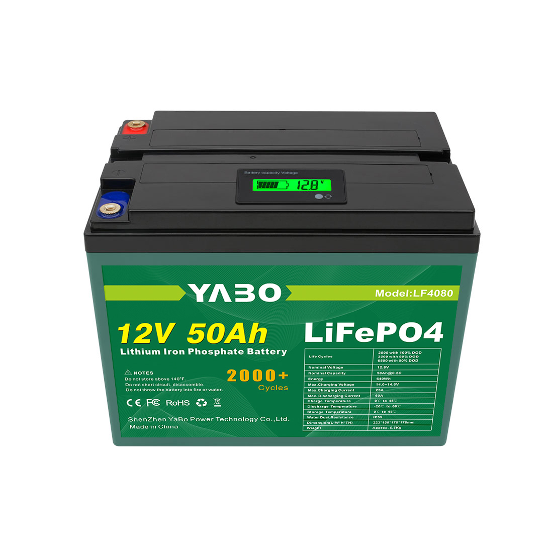 YABO LiFePO4 Batterie 12V 50Ah pour l'alimentation d'urgence